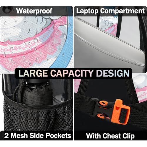 Cute Watercolour Sheep Flower Clear Backpack Stadium Approved PVC Backpacks for Adults Heavy Duty Clear Bag for Work Security Travel College4
