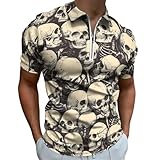 Polo retro con estampado de calavera (A) para hombre, casual, manga corta, divertidas, para golf, ajuste seco, Multicolor, M