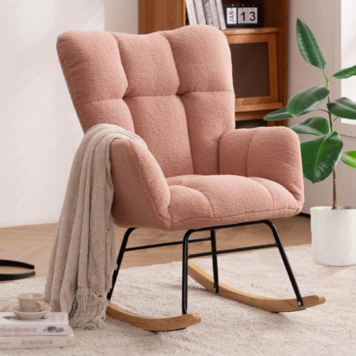 Mecedora cómoda, silla moderna con asiento acolchado y respaldo alto, ideal para espacios pequeños en guardería, dormitorio o sala de estar