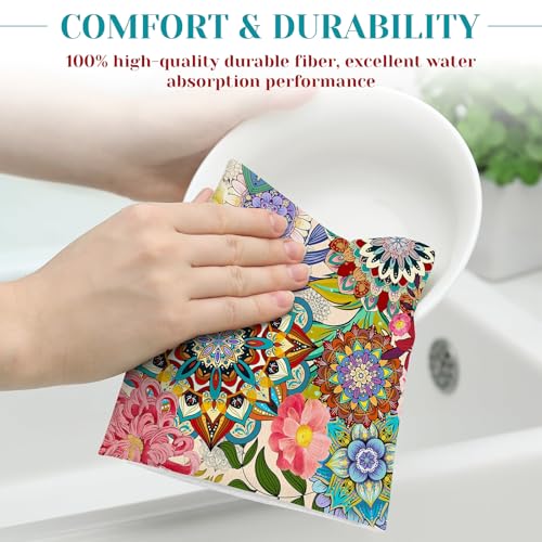 Dermalyx 2 Piezas de Toallas de Cocina Boho Flores, Juego Decorativo, Coloridas Toallas de Cocina absorbentes, paños de té, Toallas de Bar, decoración de Cocina, cocinar, - imagen 4