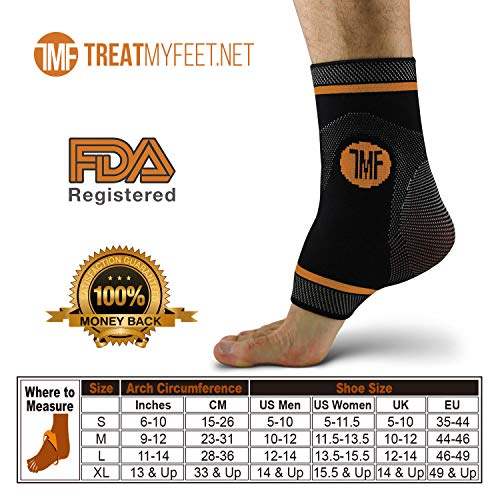 Ankle Compression Brace with Silicone Ankle Support and Copper. Plantar Fasciitis, Foot, & Achilles Tendon Pain Relief. Prevent and Support Ankle Injuries & Soreness - L