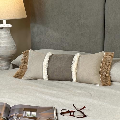 TAPIDECOR | Conjunto de 1 capa + 1 enchimento almofada para cama, modelo com spiga, decoração de casa, crie o seu olhar, almofada para quarto, design moderno, elegante, tecido macio, cor areia e