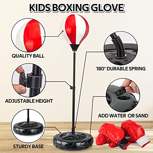 Springflower Big Punching Bag For Kids Included 2 Pack Boxing Gloves, Boxing Toys For Boys, Boxing Bag Sets With Height Adjustable Stand, Gift For Boys & Girls Age 5,6,7,8,9,10 Years Old #TOP4