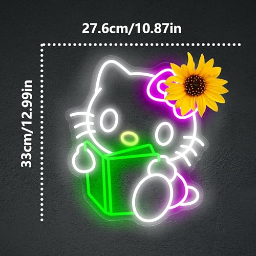Image of Reading Hello Kit Neon Sign Kitty Kawaii Cat Anime Neon Sign Kitty Room Decor Lights for Girl's Room Child Bedroom Birthday Halloween Christmas Gift 10.87''x12.99''