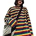 Women Girls Rainbow Striped T Shirt Oversized Long Sleeve Pullover Sweatshirt Tops for Causal Street Wear Festivals