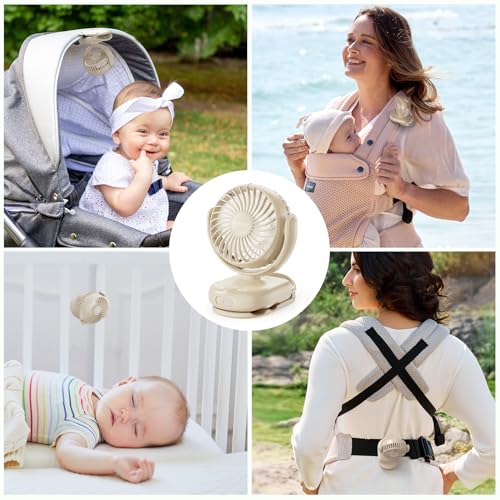 Image of Momcozy Portable Stroller Fan with Clip | 4-Speed Mini-Fan for Carrier | Personal Fans Ultra Light 0.26lb | Gaps ≤4.5mm | Handheld Cooling | Rechargeable Rotate for Diaper Backpack /Table /Chair
