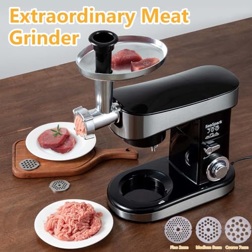 Image of Multifunctional Stand Mixer, 6 in 1 Stand Mixer, 6.3Qt Tilt-head, Standing Mixer with Stainless Steel Bowl, Meat Grinder, Juice Blender, for professional Baking and Most Home Cooks, Black