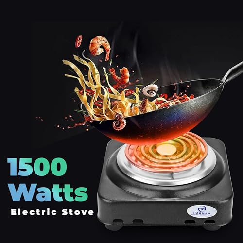 Image of HM Portable Hot Plate Radiant Cooktop Powder Coated Manual Electric Hot Plate Induction Cooktop Stove With 1 Burner | 1 Year Warranty | black (1500 Watt)