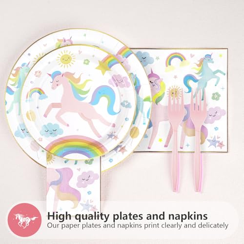 Image of Greencian 96Pcs Magical Pastel Unicorn Party Decorations Serves 24 | Rainbow Unicorn Birthday Plates and Napkins Tableware Sets for Girls Baby Shower Birthday Party Supplies
