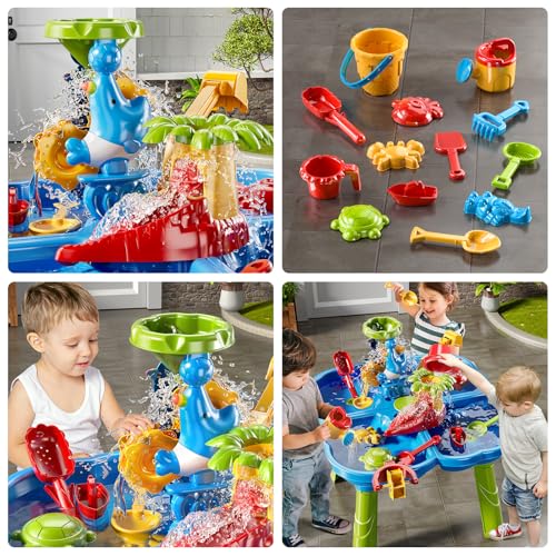 NIPLOOOW Water Table for Toddlers 3-5, 4 in 1 Kids Sand Water Table, Water and Sand Activity Sensory Tables Summer Outdoor Toys Beach Toys for Outside Backyard for Kids Toddlers Age 3 4 5 6 7 8