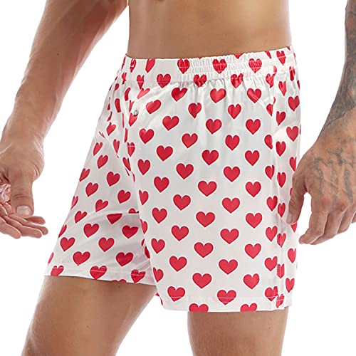 Men's Satin Silky Boxer Shorts Heart Printed Summer Bikini Beach Shorts Swim Trunks3
