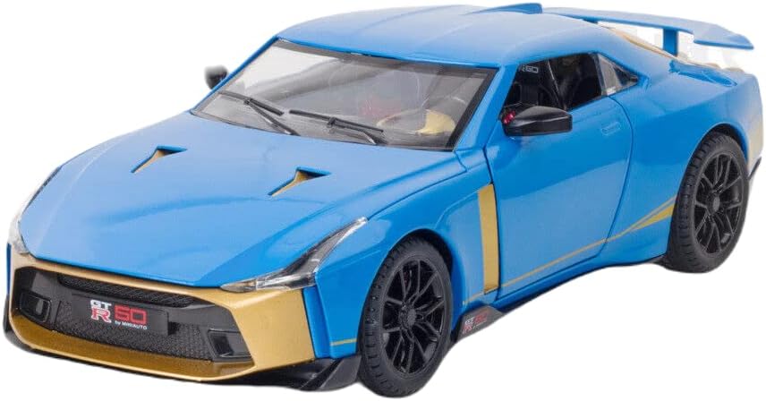 PLUSPOINT Diecast GTR-50 Toy Car 1:24 Scale Model,Pull Back Vehicles Alloy Simulation Supercar with Lights and Sound Also for Car Dashboard,Kids,Adult (1:24-GTR50-Blue)