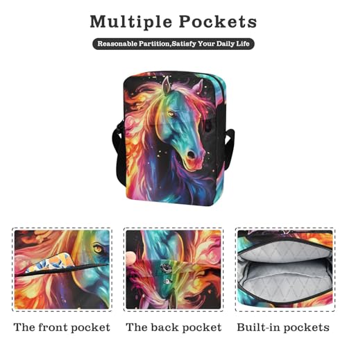 Crossbody Bag Color Flame Horse Animal Messenger Bag for Women Men Purse Shoulder Bag Satchel Bag with Adjustable Strap 202a06362