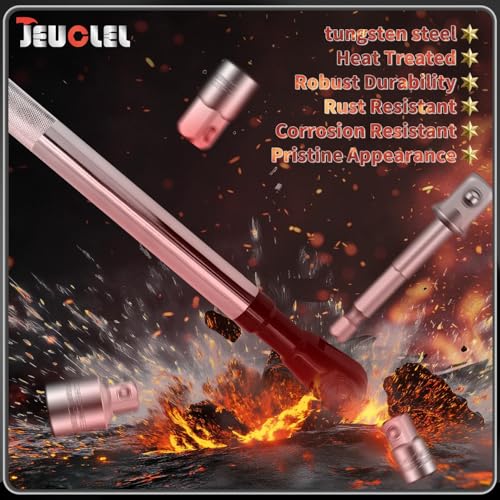 JEUCLEL Offset Extension Wrench for Electric Drill, with 4 Socket Adapters and 1 1/2" Electric Drill Adapter, Impact Wrench Extender for Socket Sets, Slim Design for Tight Spaces