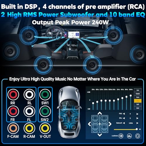 PLZ 10.1" Wireless Single Din Car Radio Stereo with Apple Carplay Android Auto Touch Screen, Car Play Audio Receivers Headunit, Bluetooth 5.3, Backup Camera, 240W, 2 Subwoofers, Navigation, FM/AM, SWC - Image 6