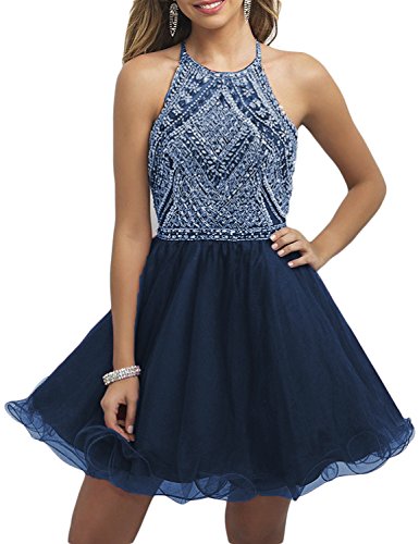 OYISHA Sparkly Beading Short Junior Prom Homecoming Dresses 2020 Teen Formal Party Gown Navy Blue 2