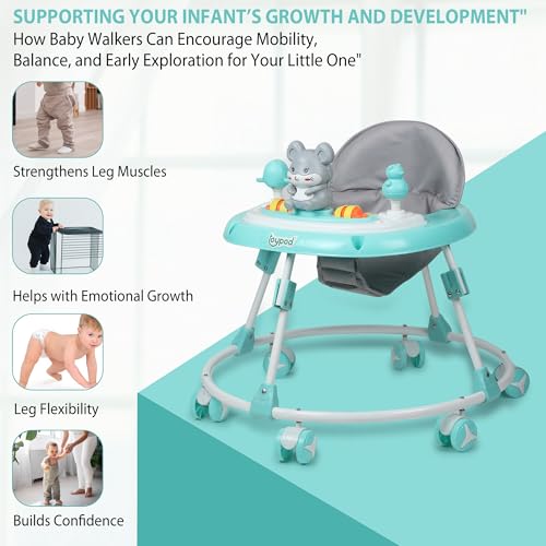 Image of JoyRide Musical Baby Walker with Adjustable Seat, Interactive Toy Bar, Foldable Design, 6-18 Months (Green)