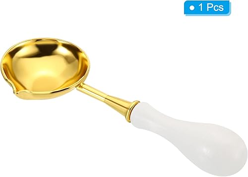 Miniatura 3 de PATIKIL Cuchara de sellado de cera de 4 pulgadas, cuchara de fusión de sellado de cera de latón, mango de madera vintage para sello de cera, sobre
