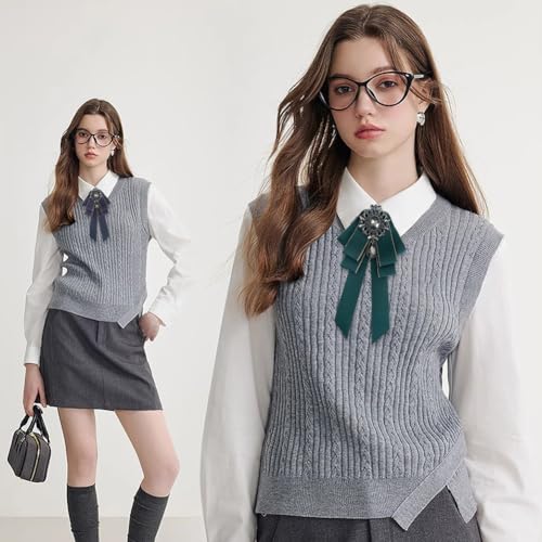 Image of Rhinestone Retro British Style Pre-tied Adjustable Fabric Ribbon Bow Tie for Women Men Uniform Necktie Bownot