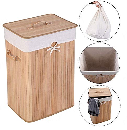 Bamboo Laundry Basket 72L Collapsible Bamboo With 1 Compartment Laundry Hamper Laundry Basket Removable Lining Large Laundry Bins Laundry Hamper with Lid Bamboo Laundry Storage basket (NATURAL) - Image 5