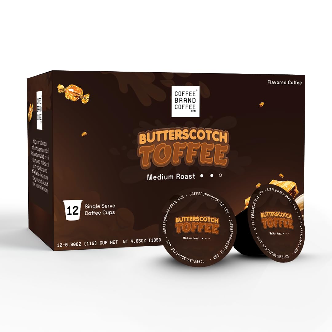 Butterscotch Toffee Coffee Kcups | Experience Sweetness Butterscotch and Toffee Bits with Medium Roast Coffee, Arabica Single-Serve Pods | 12 Pack