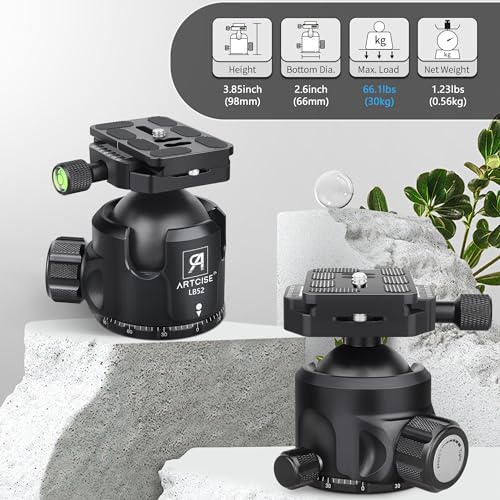  52mm Low Profile Ball Head Tripod Mount for Tripod, Monopod, DSLR, Camcorder