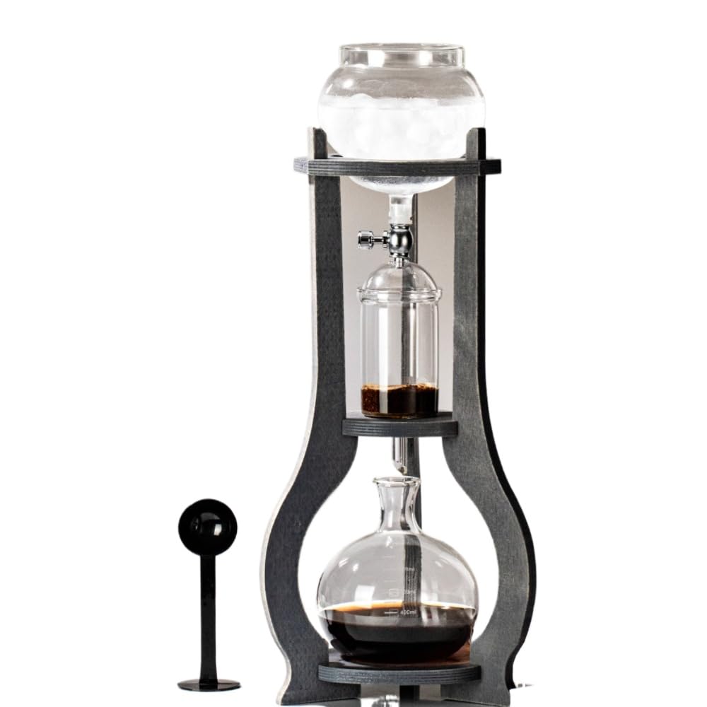 Ekspres do kawy Cold Brew z drewnianym stojakiem, szklany zestaw dzbanków do kawy, odporny na ciepło, gęsty filtr, 100 bibułek filtracyjnych, łyżka do serwowania