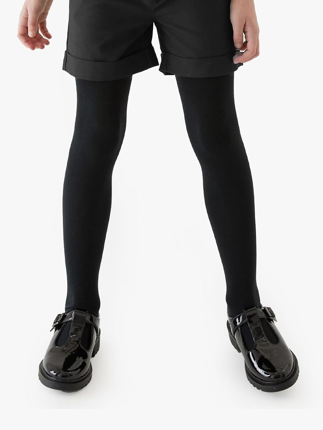 COTTON DAY Kids Girls School Dress Cotton Tights Black White Navy Blue Burgundy - Image 4