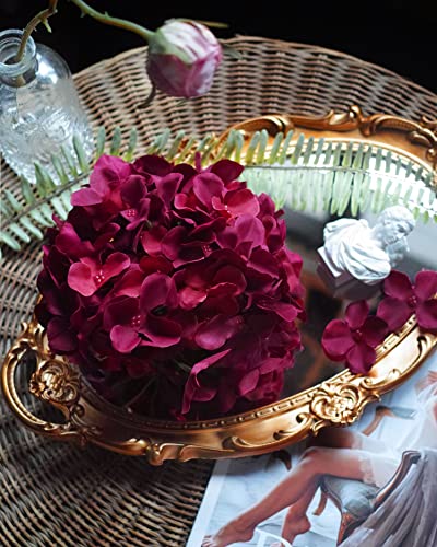 DuHouse Artificial Bigger Silk Hydrangea Flower Heads with Stem Realistic Fake Hydrangea Flower Bouquets for Wedding Home Party Garden Centerpiece Pack of 6(Burgundy) - Image 4