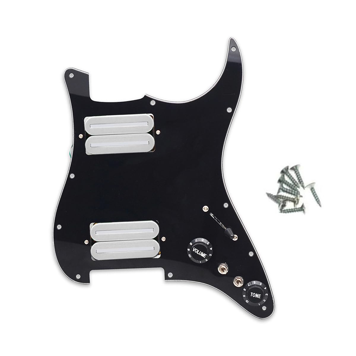 HH Wstępnie okablowany pickguard, czarny, 3-warstwowy z podwójną szyną, gitara, biały mostek, przetwornik, ze stalowym drążkiem 57 mm, do części gitary elektrycznej ST