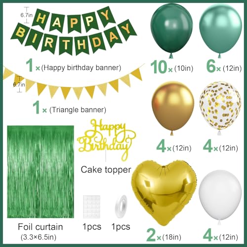 Image of Green Birthday Decorations, Emerald Green Gold Birthday Balloons Set