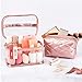 Conair Travel Makeup Bag, Large Toiletry and Cosmetic Bag, Perfect Size for Use At Home or Travel, Two Piece Train Case Set in Rose Pink Metallic Quilt