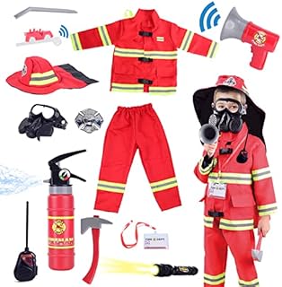 Lesheng space 13 piece Fireman Costume for Boys and Girls Fancy Dress for Kids & Toddlers Firefighter Dress-Up Toy Set Fire Chief Pretend Role Play for Kids Age 3 to 7