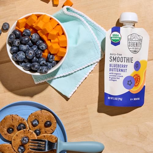 Image of Serenity Kids Organic Baby Food Pouches, Smoothie, 3.5 Oz, 12 Pack | 5g Collagen Protein, Full Serving of Fruits & Veggies, 5g Healthy Fats, No Added Sweeteners, Toddler Snacks, Dairy Free