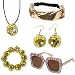 Omigga 5 Pieces 1970s Disco Accessories Disco Set Ball Earrings Necklace Bracelet Bling Headband and Sunglasses for Women, Gold