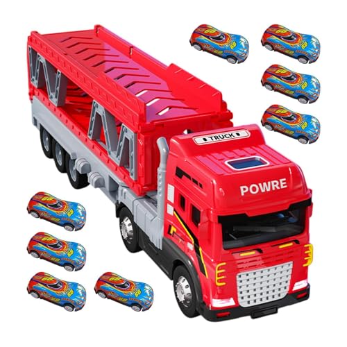 Pista de carreras catapultante de juguete con pista de expulsión – Pista de carreras de camión de transporte de 8 coches | Juguete de carro de almacén, camión de metal de doble capa, juguete para
