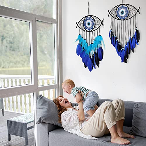 Dremisland Dream Catcher Evil Eye Dream Catchers-Handmade Feather Evil Eye Wall Hanging Ornament Home Decoration for Bedroom Livingroom Yard, Blessing Craft Gift Protect Good Luck - Image 6