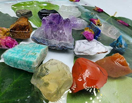 Tesh Care Chakra Therapy Starter Collection 17 Pcs Healing Crystals Kit, 7 Raw Chakra Stones,7 Colorful Gemstones, Amethyst,Rose Quartz Pendulum,Chakra Lava Bracelet,Dry Roses,Guide,Coa,Gift Ready #TOP5