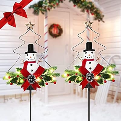 Unique Snowman and Holly Solar Stake Light