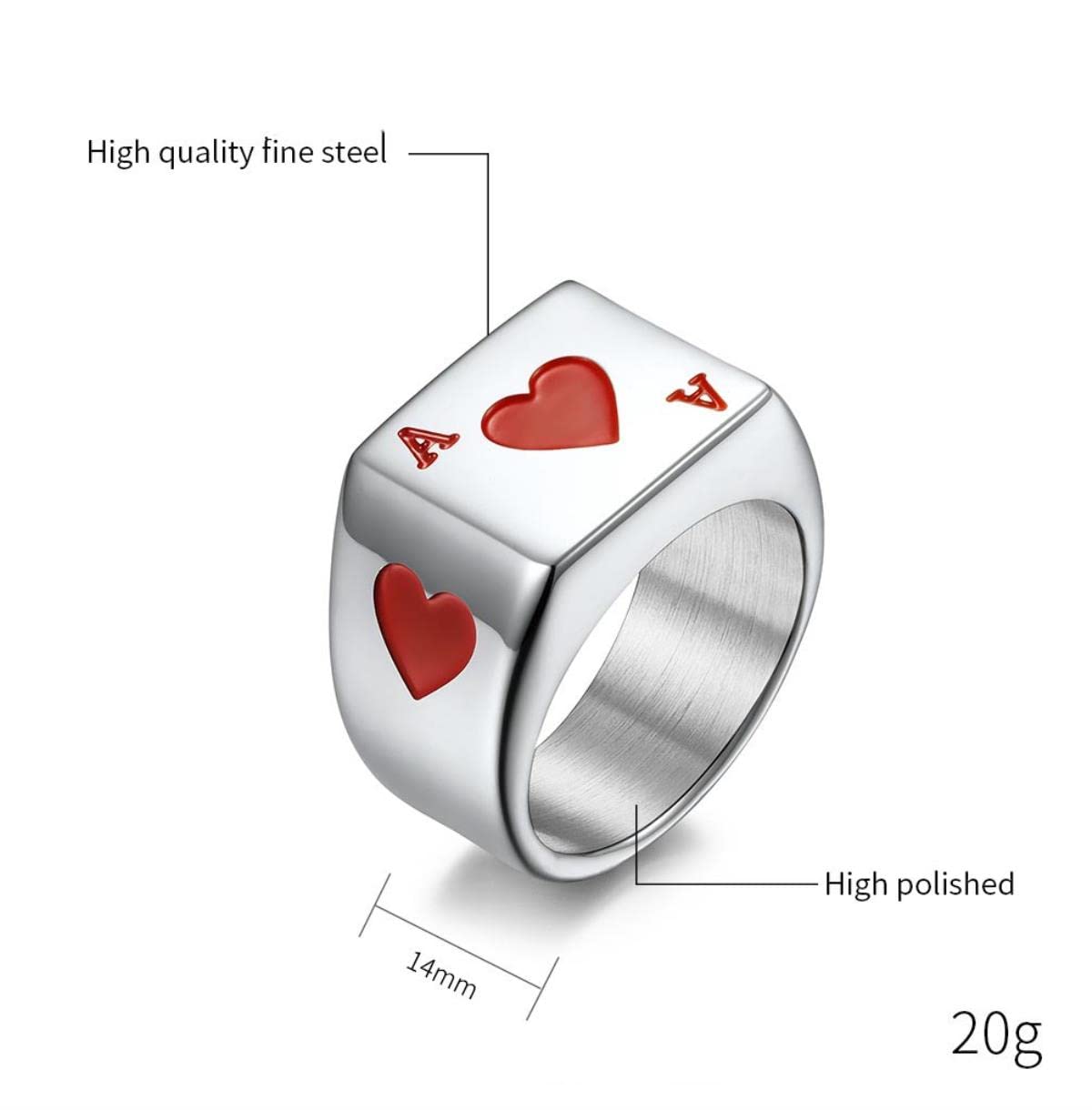 ROLLスペードA RING Punk 6-13# Gold Color Black Ace of Spades Ring 316L