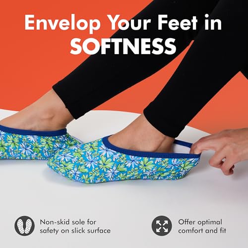 Image of Snoozies Garden Flowers Skinnies slipper socks for Women Non-Slip Lightweight Soft Sherpa Lining Foldable Travel