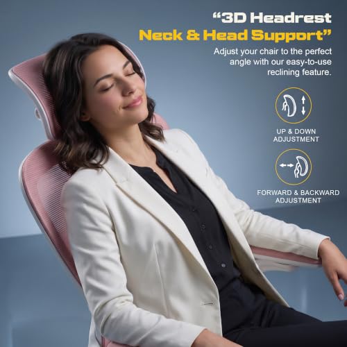 Image of DROGO Vesby Ergonomic Office Chair for Work with Dual Adaptive Lumbar Support | Breathable Mesh Computer Chair with 3D Headrest,3D Padded Armrest | Gaming Chair with 135 Recline, 1-Yr Warranty(Pink)