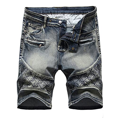 Dsdz Men's Stretch Zippers Pockets Hip Hop Ripped Jeans Denim Shorts Retro 30 #TOP22