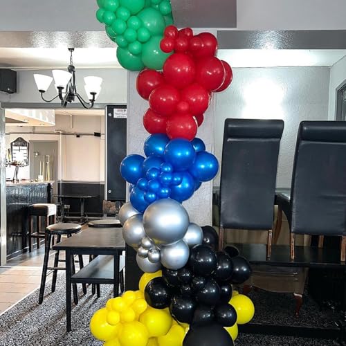 Image of 60 Pack Balloons Red Yellow Green Blue Black Party Balloons with Metallic Silver Helium Balloon, Rainbow Colorful Latex Balloons Set for Kids Birthday Carnival Themed Decorations