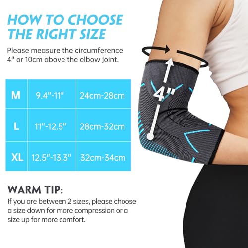 Molsdon Elbow Support for Men Women, 2 Pack Elbow Brace Compression Sleeves Support for Tennis, Golfers, Tendonitis, Weightlifting, Gym, Arthritis, Joint Pain Relief - Image 3