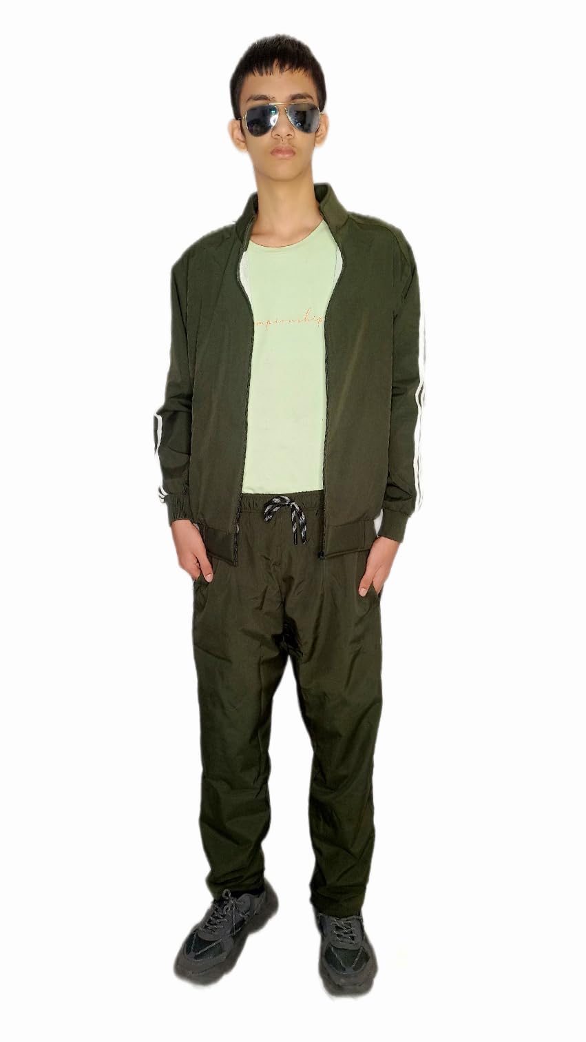 Men's Olive Green Track Suit with White Side Stripes-picture-19