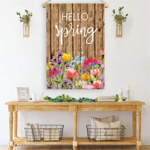 Surfapans Hello Spring House Flag 28X40 Inch Double Sided Vertical Outside Burlap Watercolor Floral Outdoor Large Yard Flags Seasonal Home Porch Holiday Decoration #TOP3