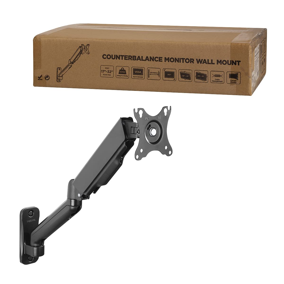 SOPORTE DE PARED PARA MONITOR LOGILINK 17-32", RESORTE DE GAS, 90-540 MM