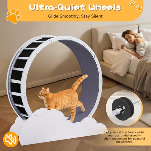 GTRACING Cat Wheels, 40" Diameter, Large Cat Exercise Wheel for Indoor Cats cat Treadmill Metal with Detachable Carpet & Teaser/Stickers, Ultra-Quiet Scroll Wheel with Latch, Safe, Black Ears-2 Style by GTRACING - Image 8