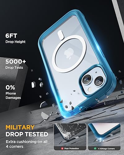 Image of Miracase Glass Series for iPhone 15 Case [Compatible with MagSafe] Full-Body Magnetic Bumper Case with Built-in 9H Tempered Glass Anti-Fingerprint Screen Protector + Camera Lens Protector, Sea Blue